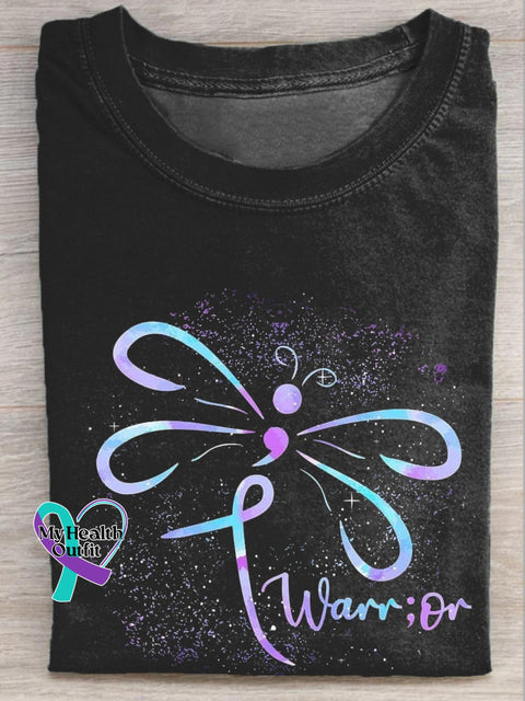 Dragonfly Suicide Prevention Awareness Printed Casual Crew Neck Short Sleeve T-Shirt Multicolor / S