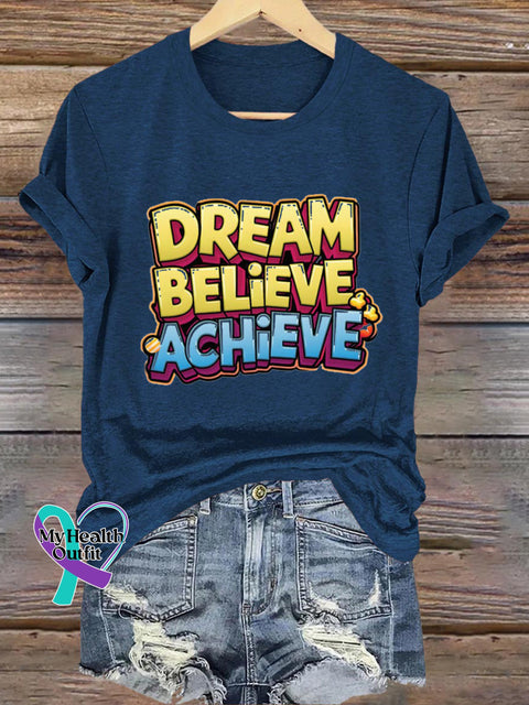 Dream Believe Achieve Printed Casual Round Neck Short Sleeve T-Shirt NavyBlue / S