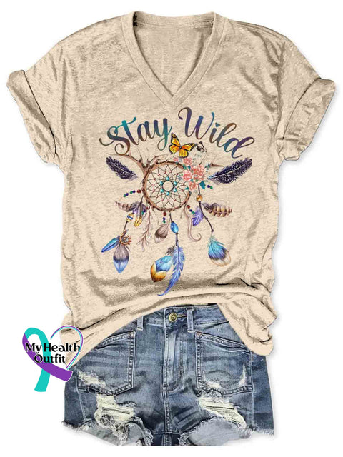 Dreamcatcher Art Women’s V-neck Casual T-Shirt Apricot / S