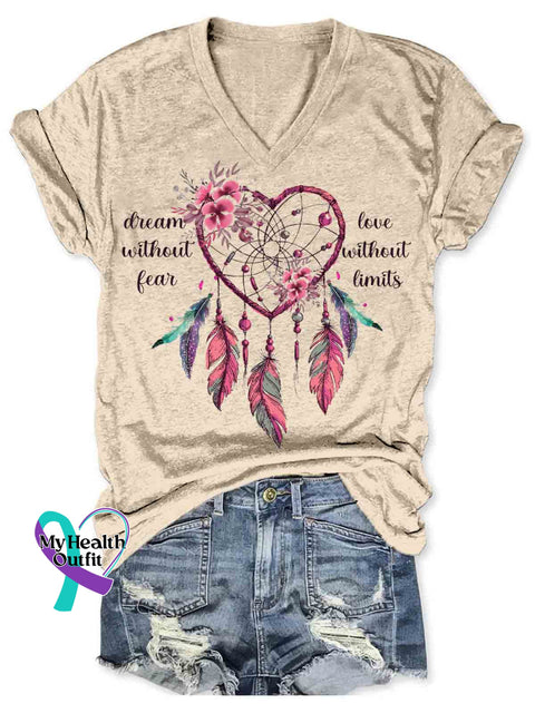 Dreamcatcher Art Women’s V-neck Casual T-Shirt Apricot / S