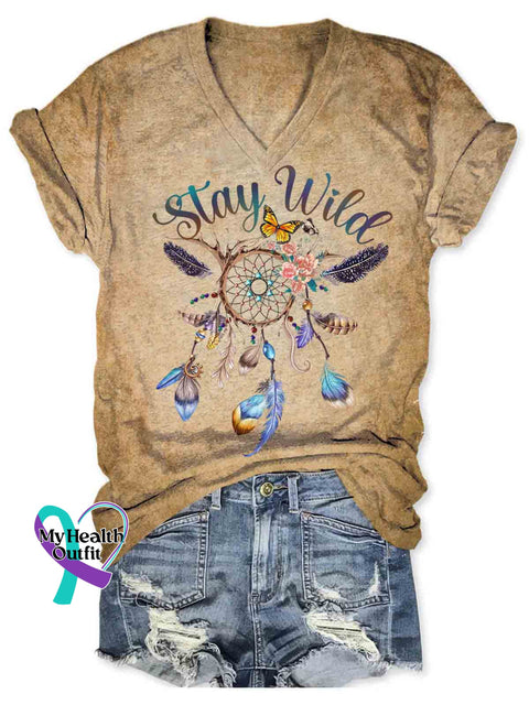 Dreamcatcher Art Women’s V-neck Casual T-Shirt Khaki / S