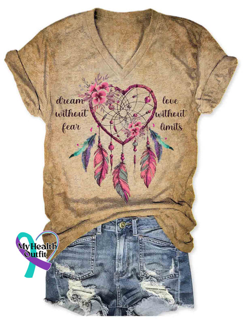 Dreamcatcher Art Women’s V-neck Casual T-Shirt Khaki / S