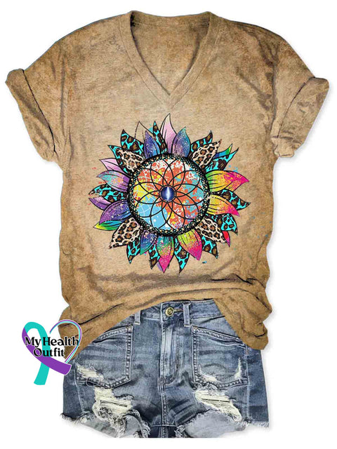 Dreamcatcher Art Women’s V-neck Casual T-Shirt Khaki / S