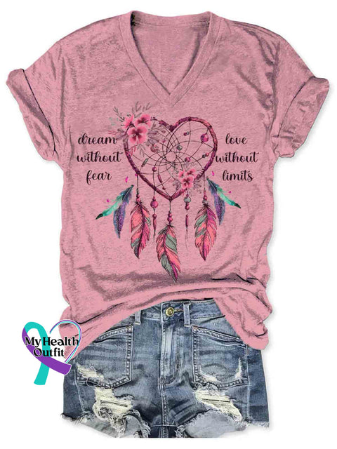 Dreamcatcher Art Women’s V-neck Casual T-Shirt Pink / S