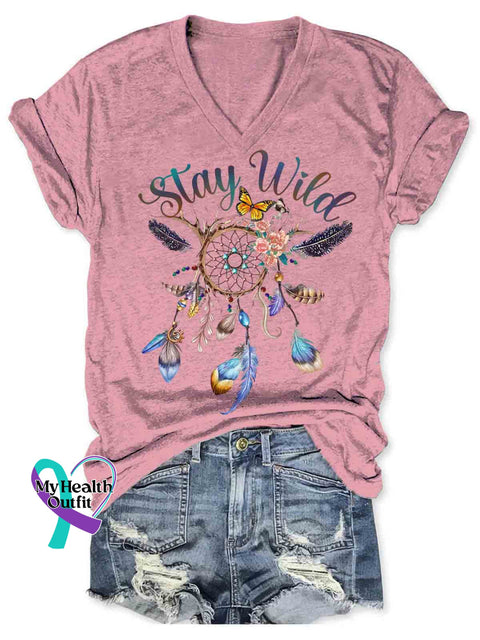 Dreamcatcher Art Women’s V-neck Casual T-Shirt Pink / S