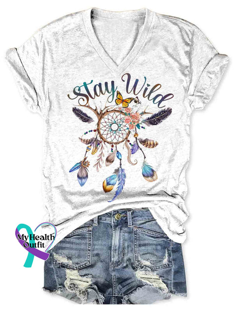 Dreamcatcher Art Women’s V-neck Casual T-Shirt White / S