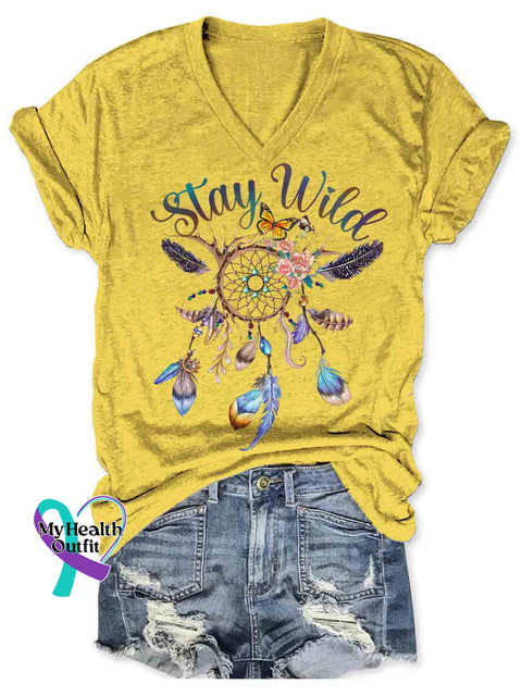 Dreamcatcher Art Women’s V-neck Casual T-Shirt Yellow / S
