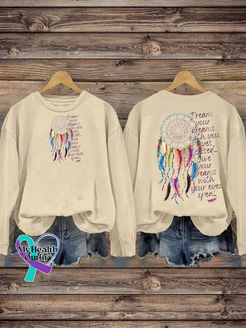 Dreamcatcher Text Print Crew Neck Casual Sweatshirt Beige / S