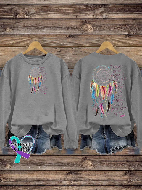 Dreamcatcher Text Print Crew Neck Casual Sweatshirt Grey / S
