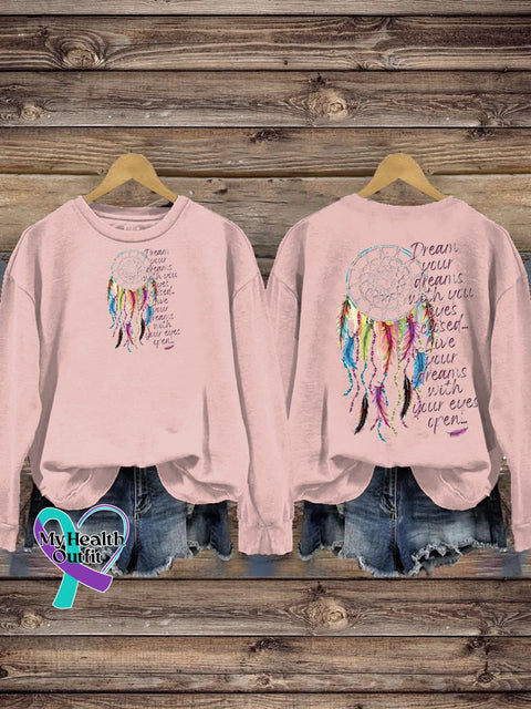 Dreamcatcher Text Print Crew Neck Casual Sweatshirt Pink / S