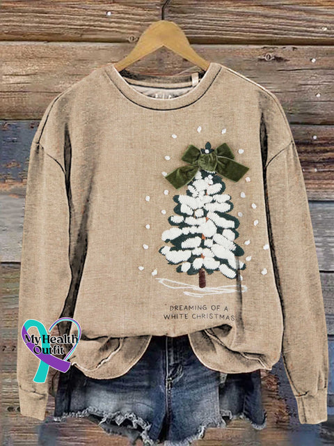 DREAMING OF A WHITE CHRISTMAS Christmas Tree Art Casual Cotton Sweatshirt Multicolor / S