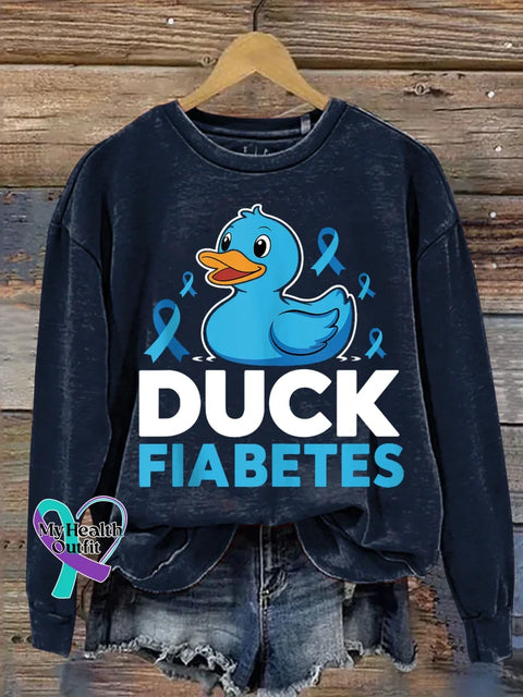 Duck Fiabetes Diabetes Awareness Print Casual Sweatshirt DarkBlue / S