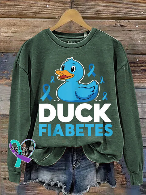 Duck Fiabetes Diabetes Awareness Print Casual Sweatshirt Green / S