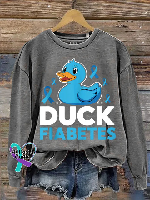 Duck Fiabetes Diabetes Awareness Print Casual Sweatshirt Grey / S