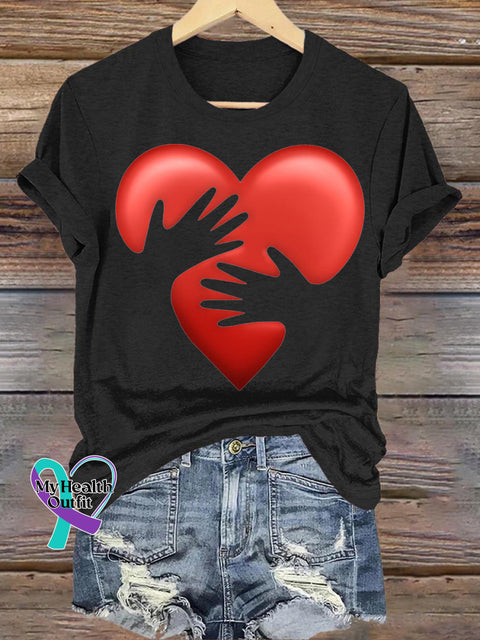 Embrace Your Heart Printed Casual Crew Neck Short Sleeve T-Shirt Black / S