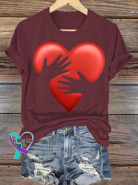 Embrace Your Heart Printed Casual Crew Neck Short Sleeve T-Shirt Brown / S