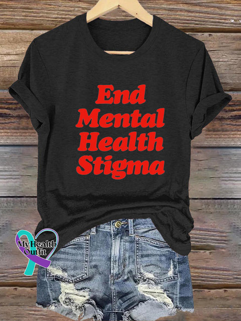 End Mental Health Stigma Printed Casual Crew Neck Short Sleeve T-Shirt Black / S