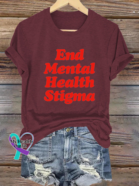 End Mental Health Stigma Printed Casual Crew Neck Short Sleeve T-Shirt Brown / S