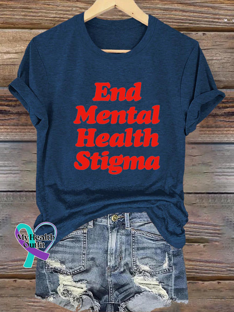 End Mental Health Stigma Printed Casual Crew Neck Short Sleeve T-Shirt NavyBlue / S