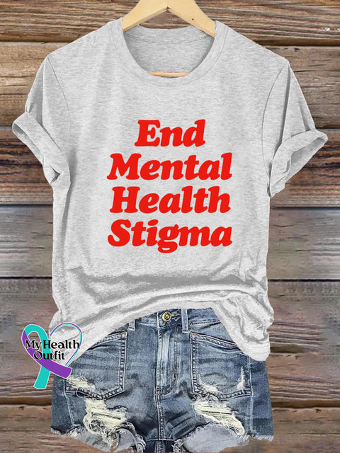 End Mental Health Stigma Printed Casual Crew Neck Short Sleeve T-Shirt White / S