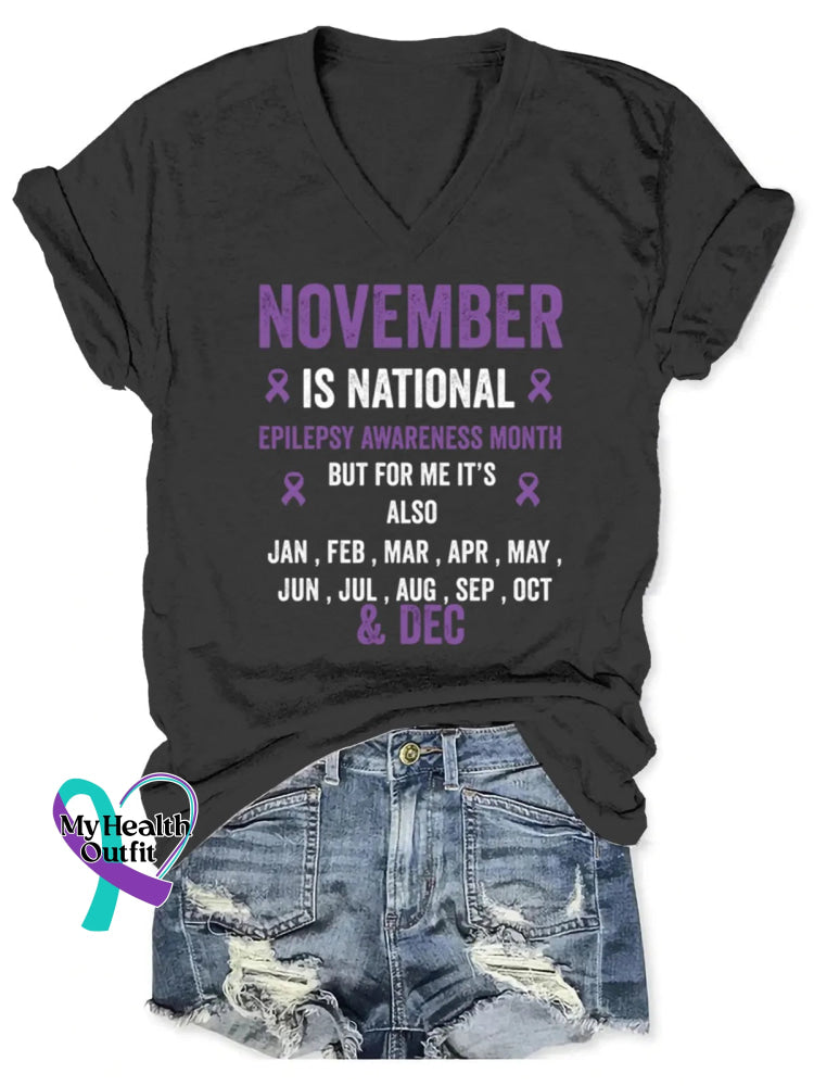 Epilepsy Awareness Art V-neck Casual T-Shirt Black / S