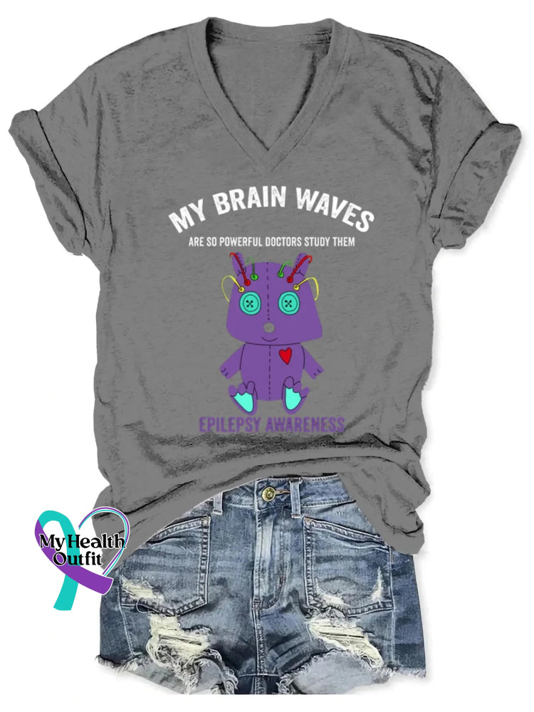 Epilepsy Awareness Art V-neck Casual T-Shirt Grey / S