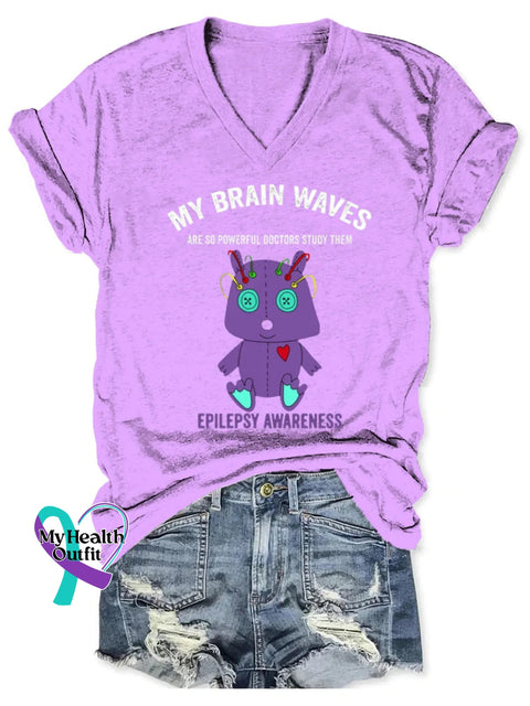 Epilepsy Awareness Art V-neck Casual T-Shirt Purple / S