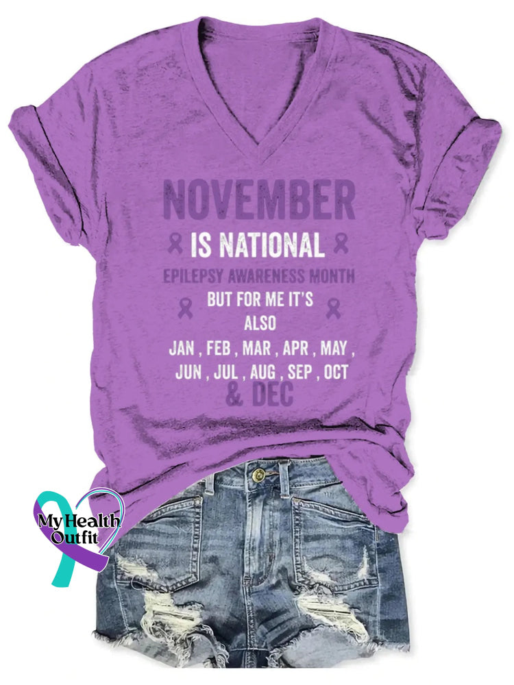 Epilepsy Awareness Art V-neck Casual T-Shirt Purple / S