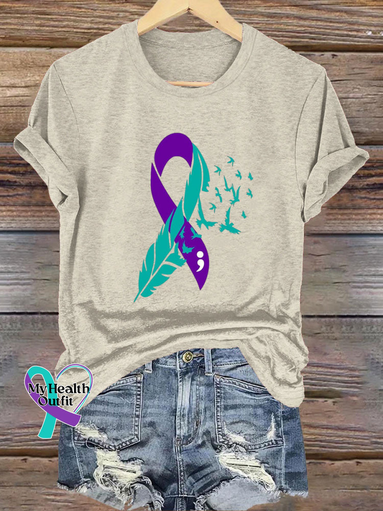 Epilepsy Awareness Crew Neck Casual T-Shirt Beige / S