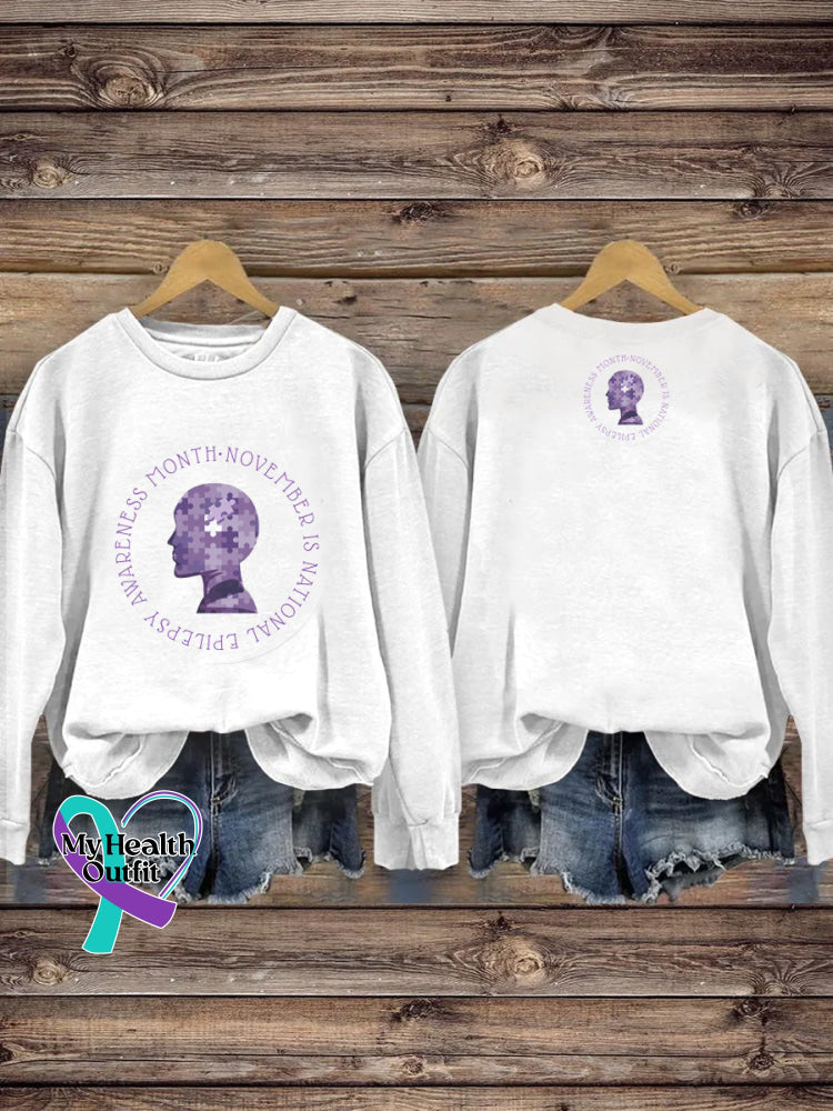 Epilepsy Awareness Printed Casual Crew Neck Sweatshirt White / S