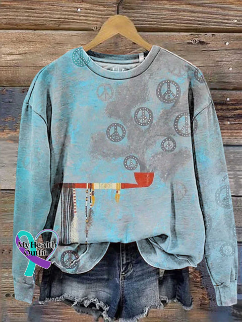 Ethnic Peace Sign Love And Casual Sweatshirt Multicolor / S
