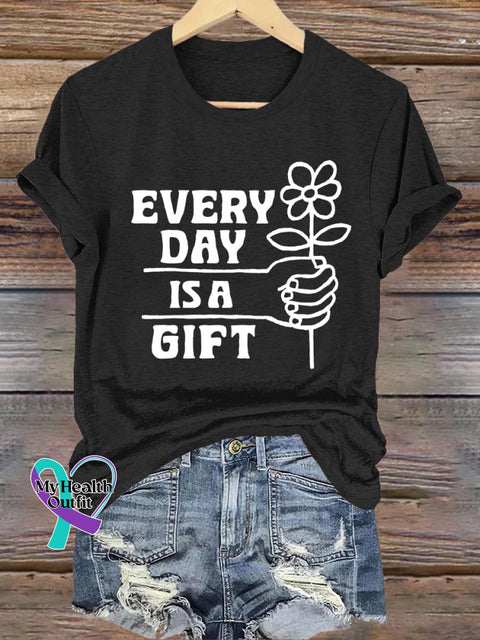 Every Day Is A Gift Printed Casual Crew Neck Short Sleeve T-Shirt Black / S