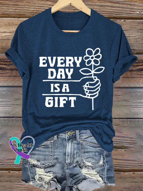 Every Day Is A Gift Printed Casual Crew Neck Short Sleeve T-Shirt NavyBlue / S