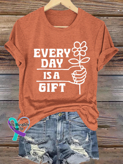 Every Day Is A Gift Printed Casual Crew Neck Short Sleeve T-Shirt Orange / S