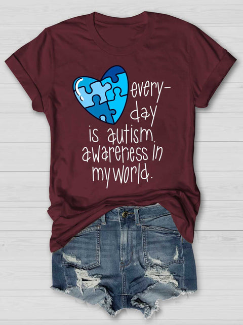 Every-day Is Autism Awareness In My World. Autism Awareness T-shirt Red / S