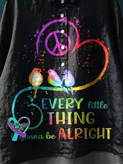 Every Little Thing Is Gonna Be Alright Art Print Casual Cotton And Linen Shirt