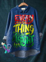 Every Little Thing Is Gonna Be Alright Art Print Casual Cotton And Linen Shirt Blue / S