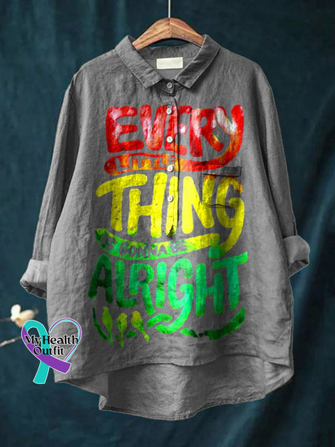 Every Little Thing Is Gonna Be Alright Art Print Casual Cotton And Linen Shirt Grey / S