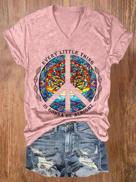 Every Little Thing Is Gonna Be Alright Art Print Casual T-Shirt Pink / S