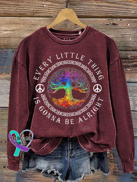 Every Little Thing Is Gonna Be Alright Peace And Love Art Print Casual Sweatshirt Red / S
