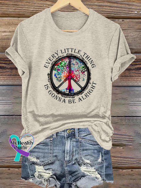 Every Little Thing Is Gonna Be Alright Printed Casual Round Neck Short Sleeve T-Shirt Beige / S