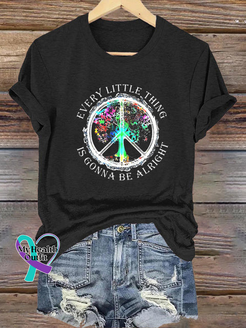 Every Little Thing Is Gonna Be Alright Printed Casual Round Neck Short Sleeve T-Shirt Black / S