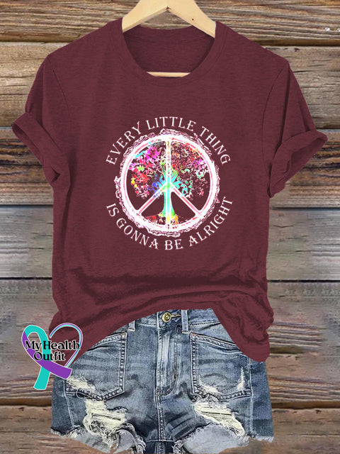 Every Little Thing Is Gonna Be Alright Printed Casual Round Neck Short Sleeve T-Shirt Brown / S