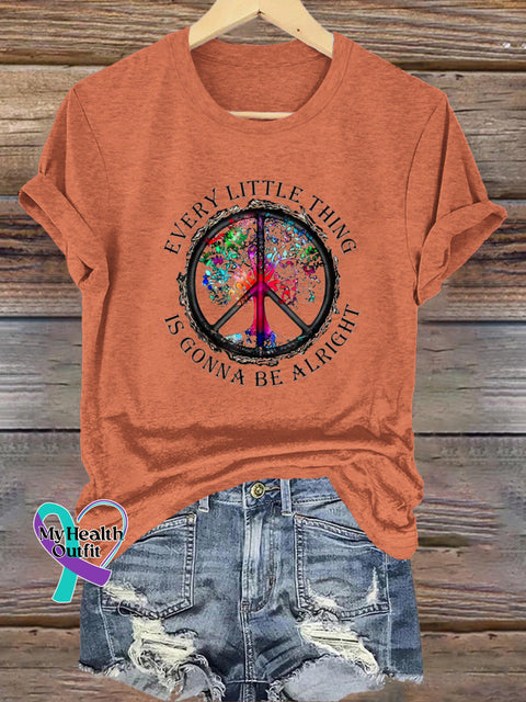 Every Little Thing Is Gonna Be Alright Printed Casual Round Neck Short Sleeve T-Shirt Orange / S