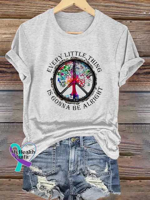 Every Little Thing Is Gonna Be Alright Printed Casual Round Neck Short Sleeve T-Shirt White / S