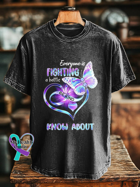 Everyone Is Fighting a Battle Be Kind Suicide Prevention Awareness Printed Casual Crew Neck Short-Sleeve T-Shirt