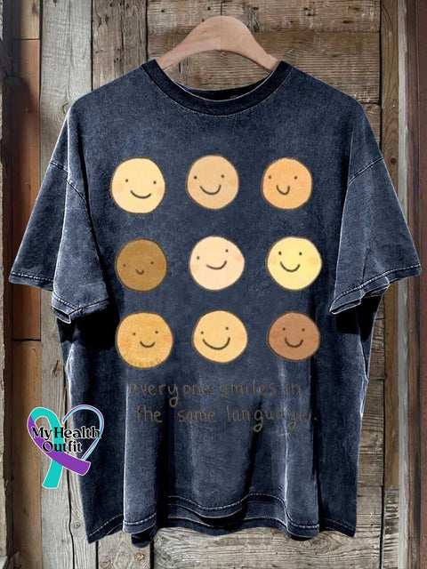 Everyone Smiles In The Same Language Be Kind Mental Health Awareness T-Shirt Blue / S