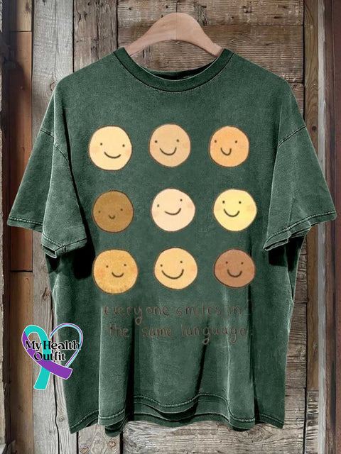 Everyone Smiles In The Same Language Be Kind Mental Health Awareness T-Shirt Green / S