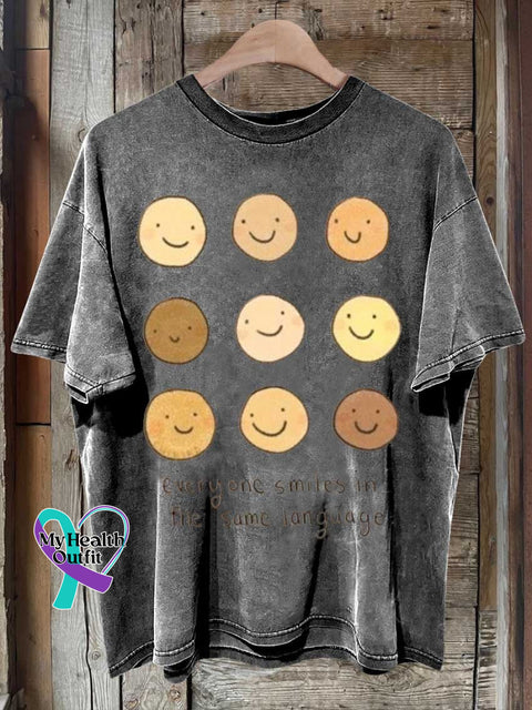 Everyone Smiles In The Same Language Be Kind Mental Health Awareness T-Shirt Grey / S