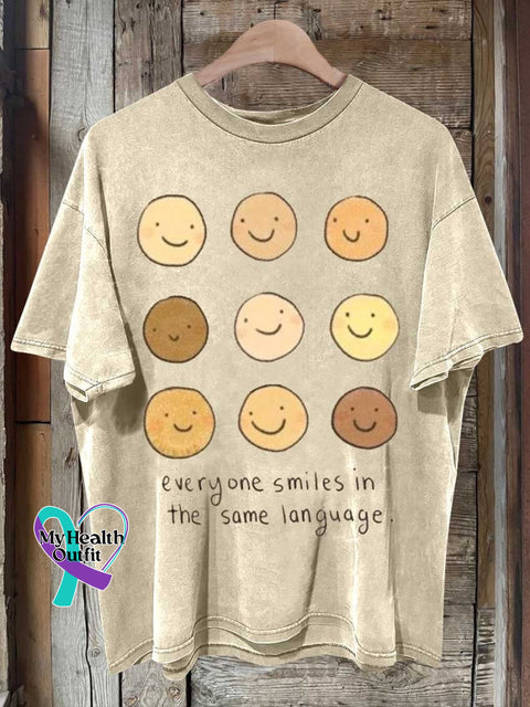 Everyone Smiles In The Same Language Be Kind Mental Health Awareness T-Shirt Sand / S